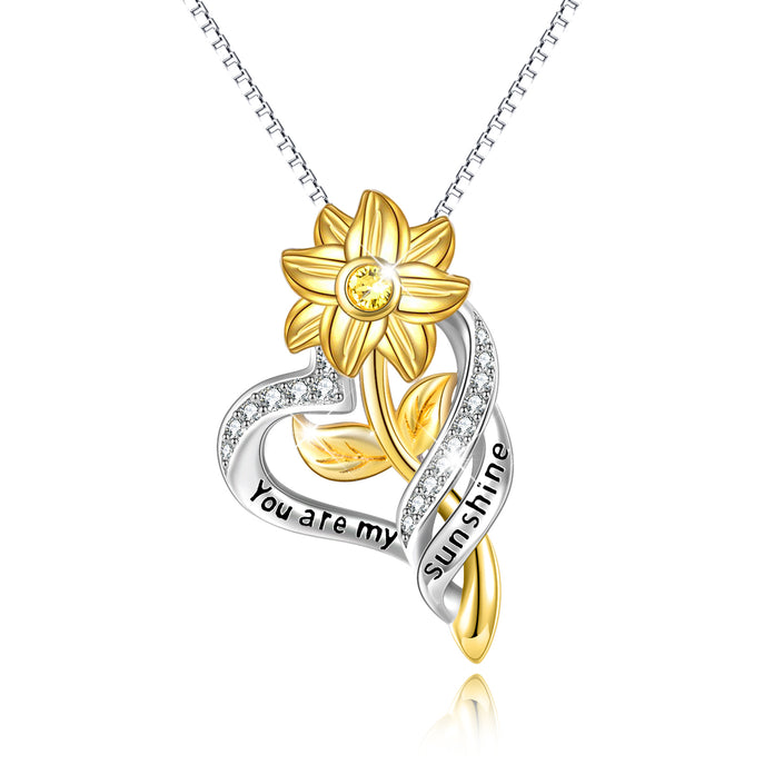Sterling Silver Gold Sunflower Heart Pendant You are My Sunshine