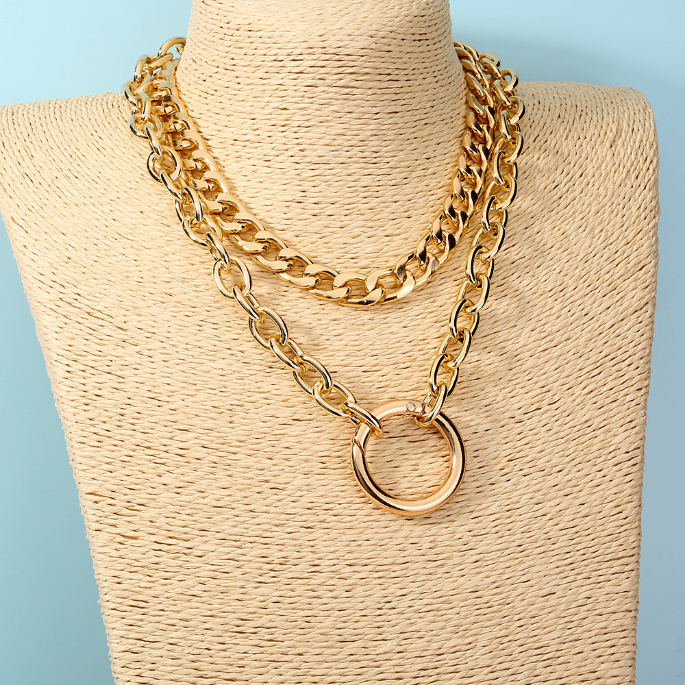 Exaggerated Round Aluminum Chain Multi-layer Necklace