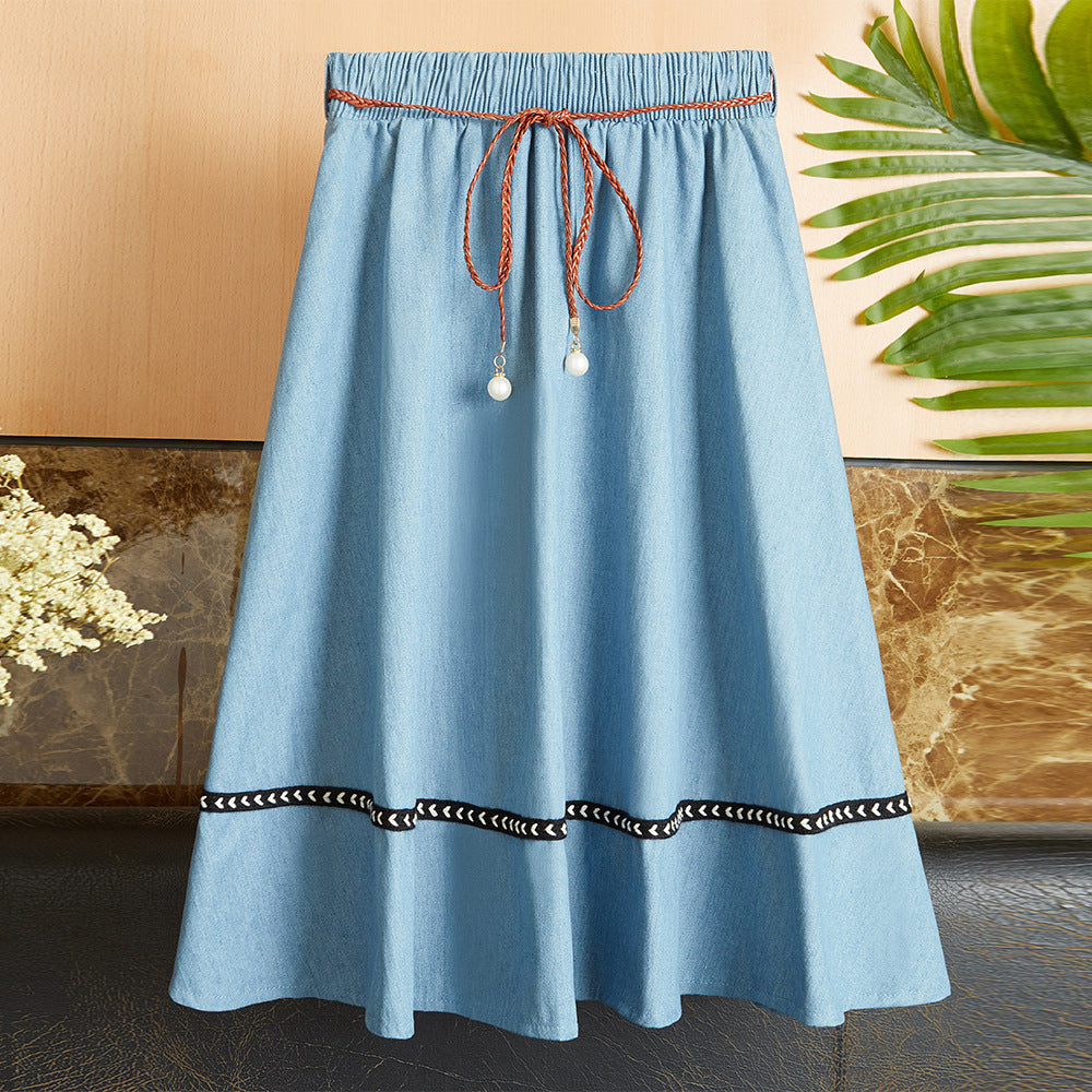 Fashion Women's Blue Denim Stitching Solid Color Skirt