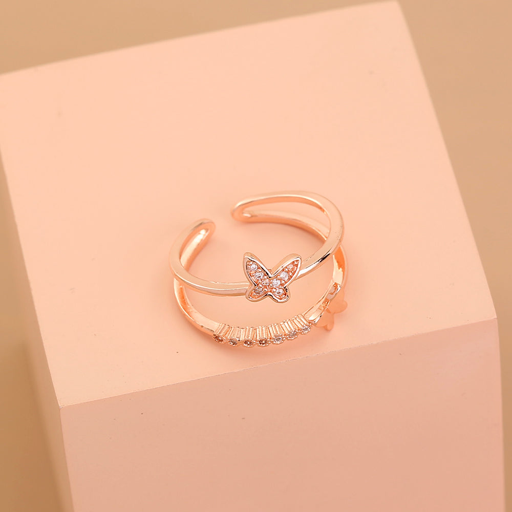 European and American Cross-border Trend Butterfly Three-dimensional Ring Niche Design Diamond Ring Fashion Open Ring Hipster Ring
