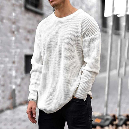 Fashion Sweater Men's Knit Top Solid Color Round Neck