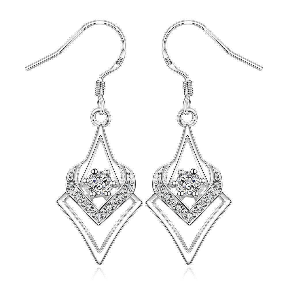 Personality With Geometric Silver-plated Diamond Zircon Heart-shaped Hexagonal Star Earrings
