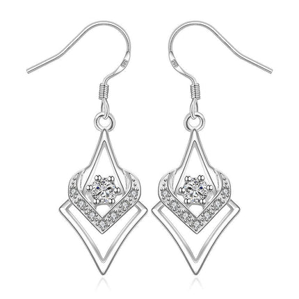Personality With Geometric Silver-plated Diamond Zircon Heart-shaped Hexagonal Star Earrings
