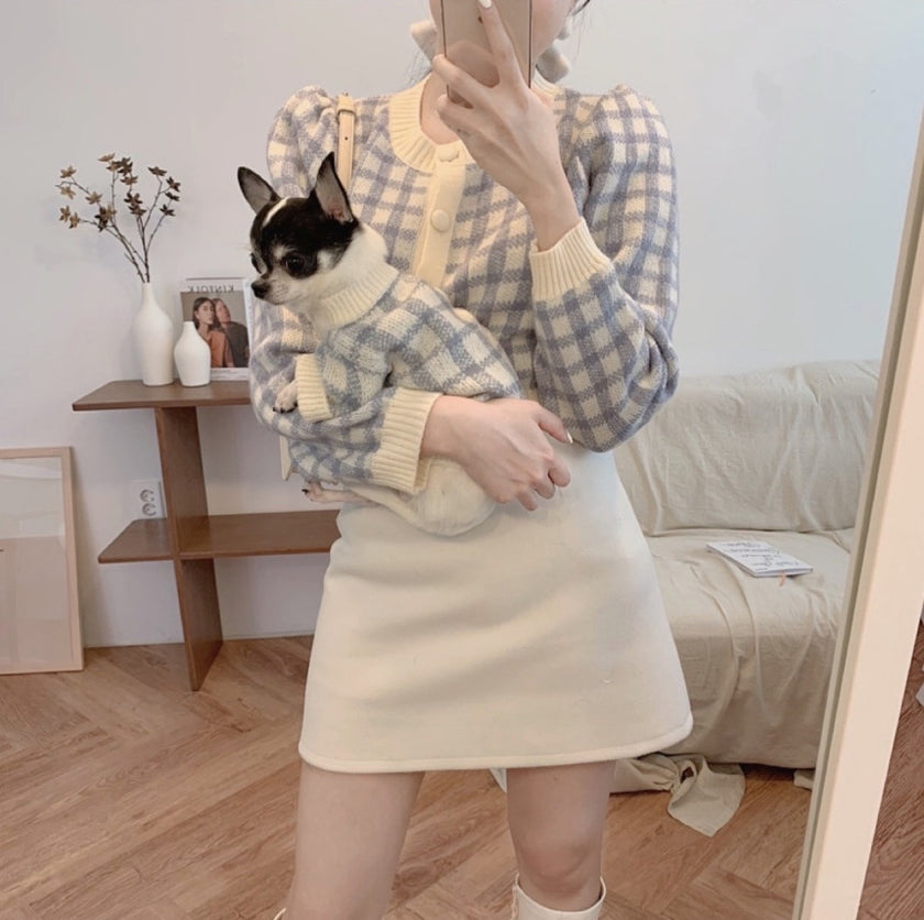 Blue Grid Cardigan Sweater Pet