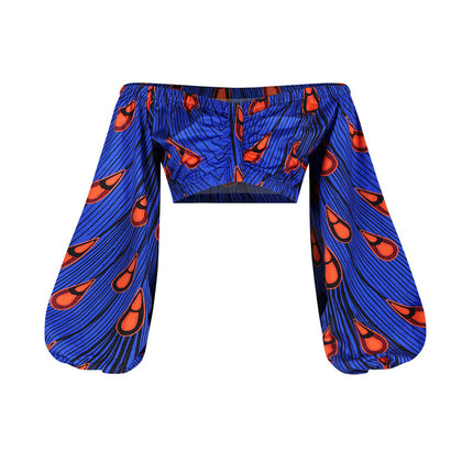 Printed African Style Women's Suit One-way Neck Top Split Skirt