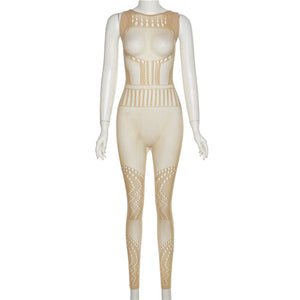 New Jacquard Super Elastic Skinny Hip Raise Jumpsuit