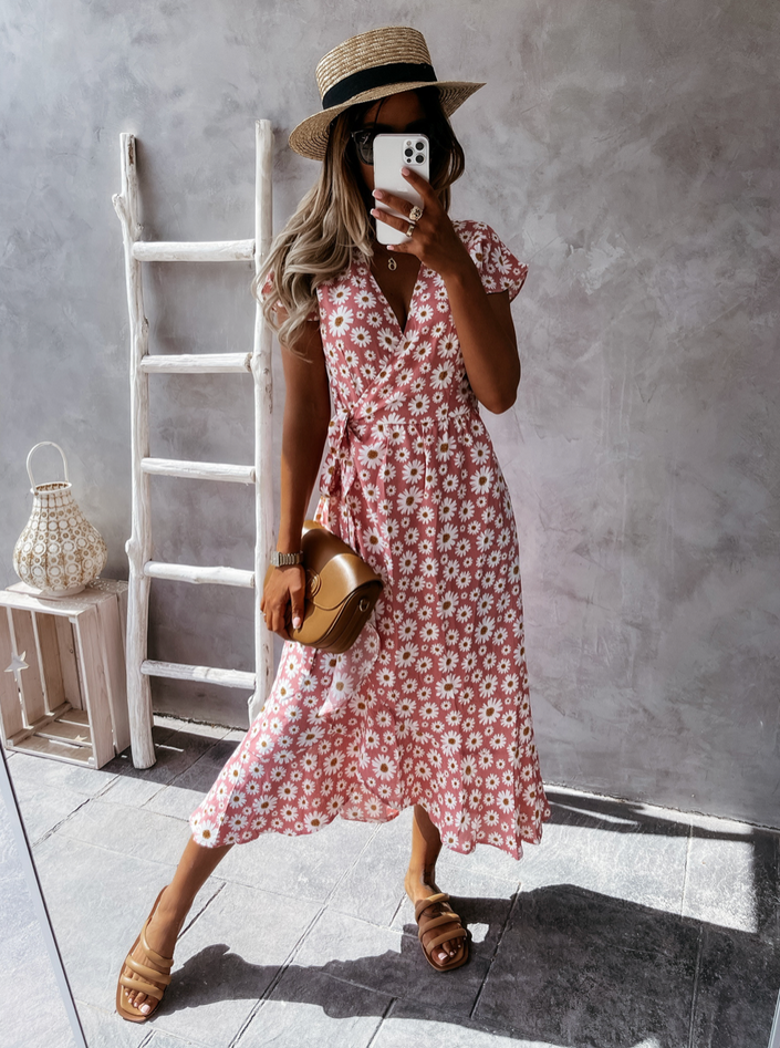 Fashion V-Neck Elastic Waist Slimming Dress