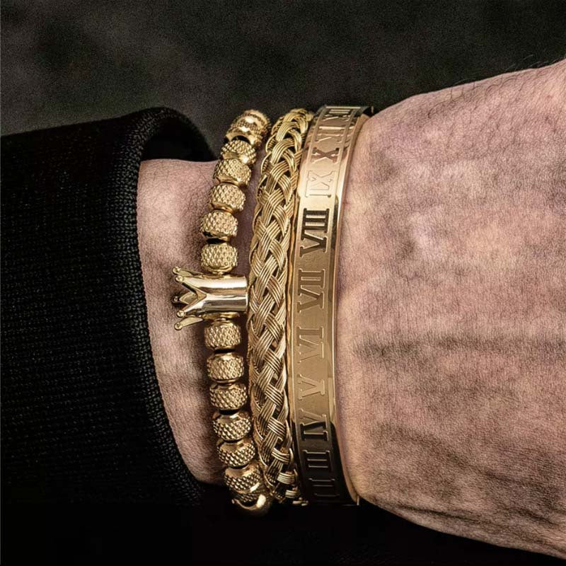 Luxury Roman Royal Crown Charm Bracelet Men Stainless Steel  Men Adjustable Bracelets