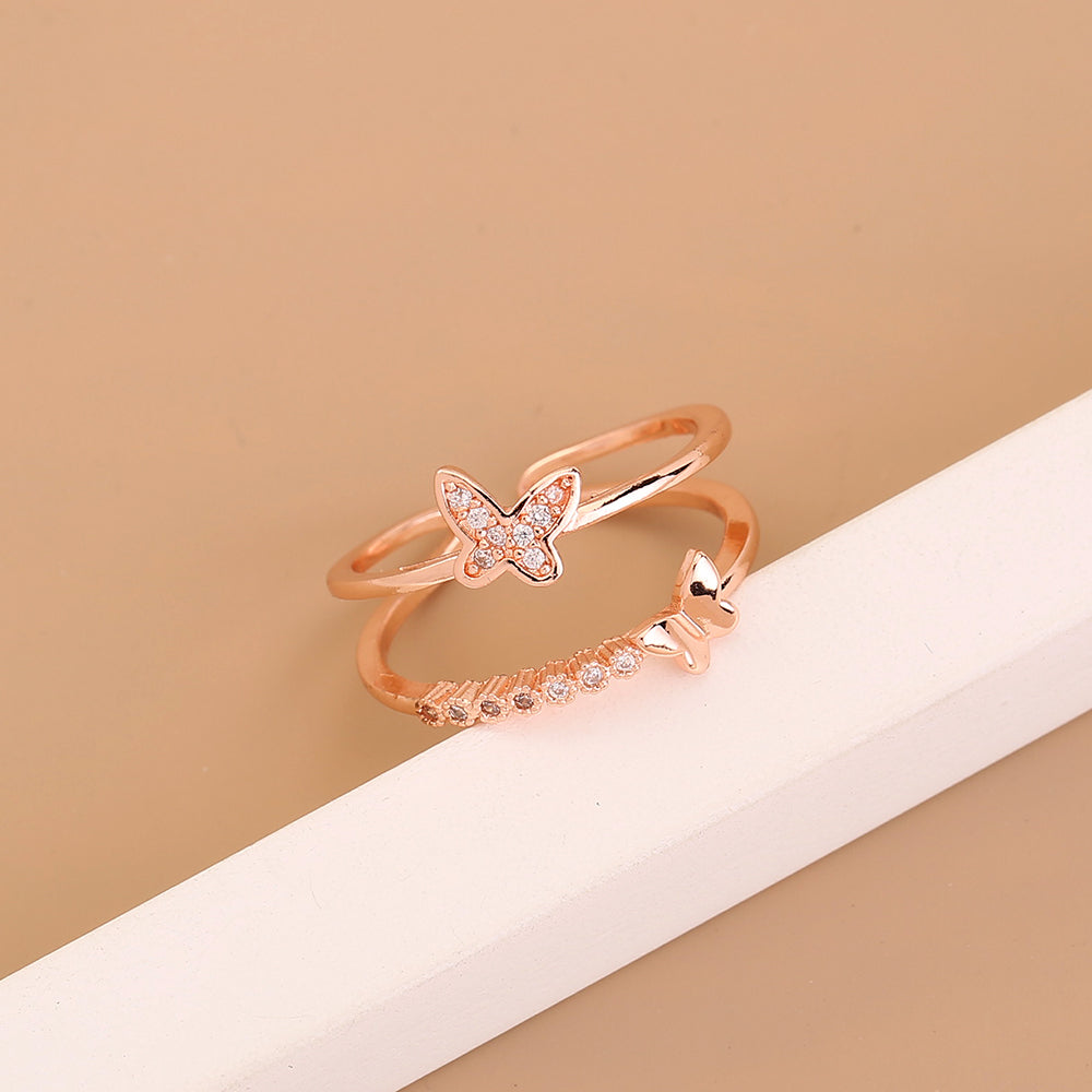 European and American Cross-border Trend Butterfly Three-dimensional Ring Niche Design Diamond Ring Fashion Open Ring Hipster Ring