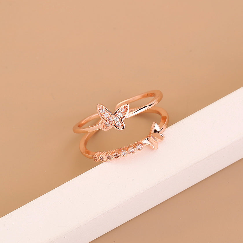 European and American Cross-border Trend Butterfly Three-dimensional Ring Niche Design Diamond Ring Fashion Open Ring Hipster Ring