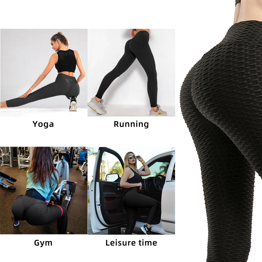Leggings Bubble Textured Leggings Butt Lifting Yoga Pants Black