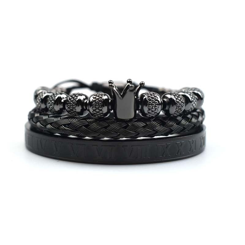 Luxury Roman Royal Crown Charm Bracelet Men Stainless Steel  Men Adjustable Bracelets