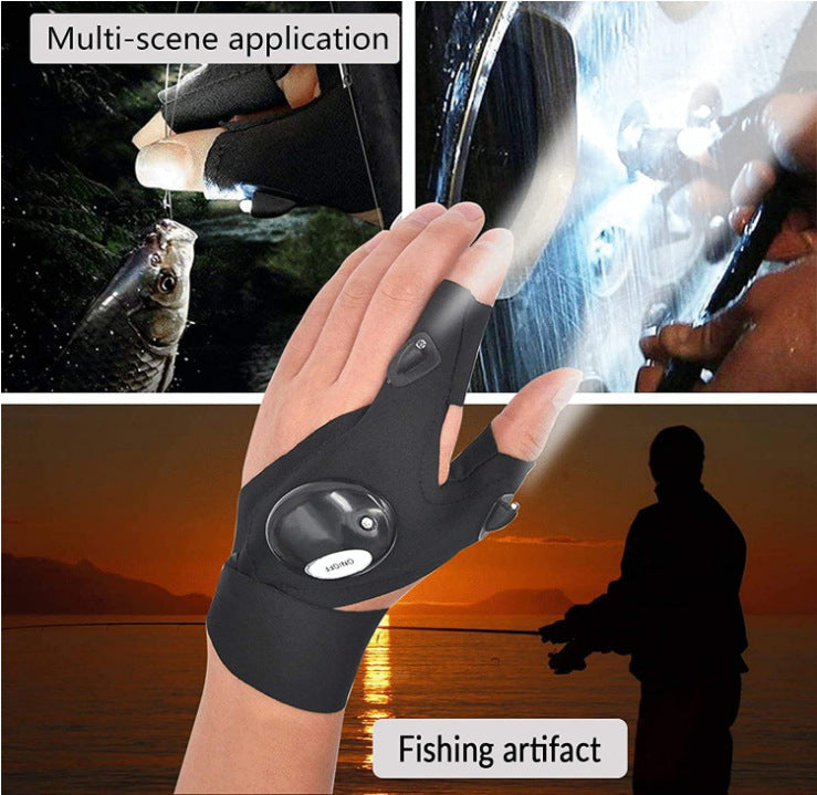 Outdoor Flashlight Luminous Fishing Gloves Half-finger With Lighted Gloves Night Running And Riding Fingerless Gloves