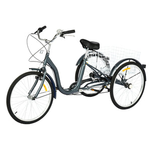 Adult Tricycle Three Wheel Cruiser Bike 7 Speeds 24 Inch Wheel Cargo Basket