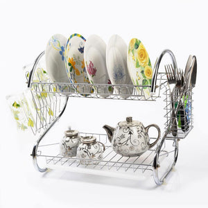 S-shaped Dual Layer Dish Drying Rack Kitchen Collection Shelf Drainer Organizer