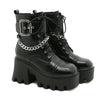 New Square Toe Thick Heel Side Zipper Platform Belt Buckle Platform Shoes Female Chain Martin Boots
