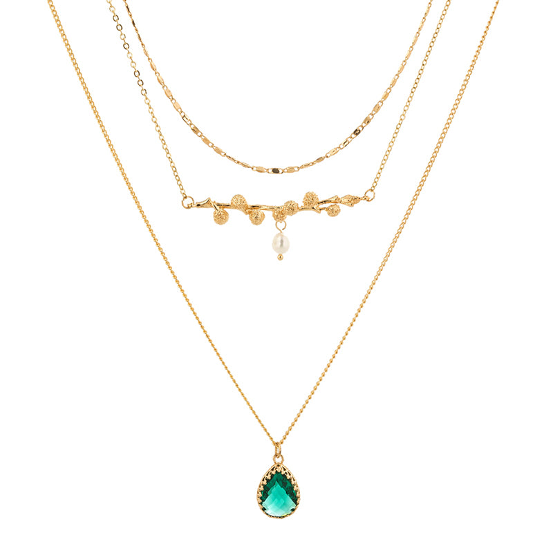Natural Freshwater Pearl Drop Zircon Multi-layer Necklace