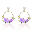 Trendy Cute Pink Flower Earrings For Women Girls Jewelry Female Rhinestone Gold Metal Round Circle Earrings Gift