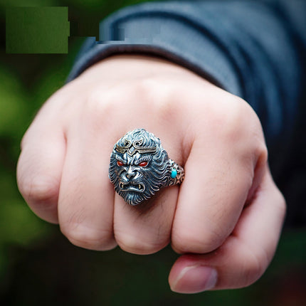 Alpscommerce Handmade Men And Women Monkey King Ring Vintage Silver Gifts