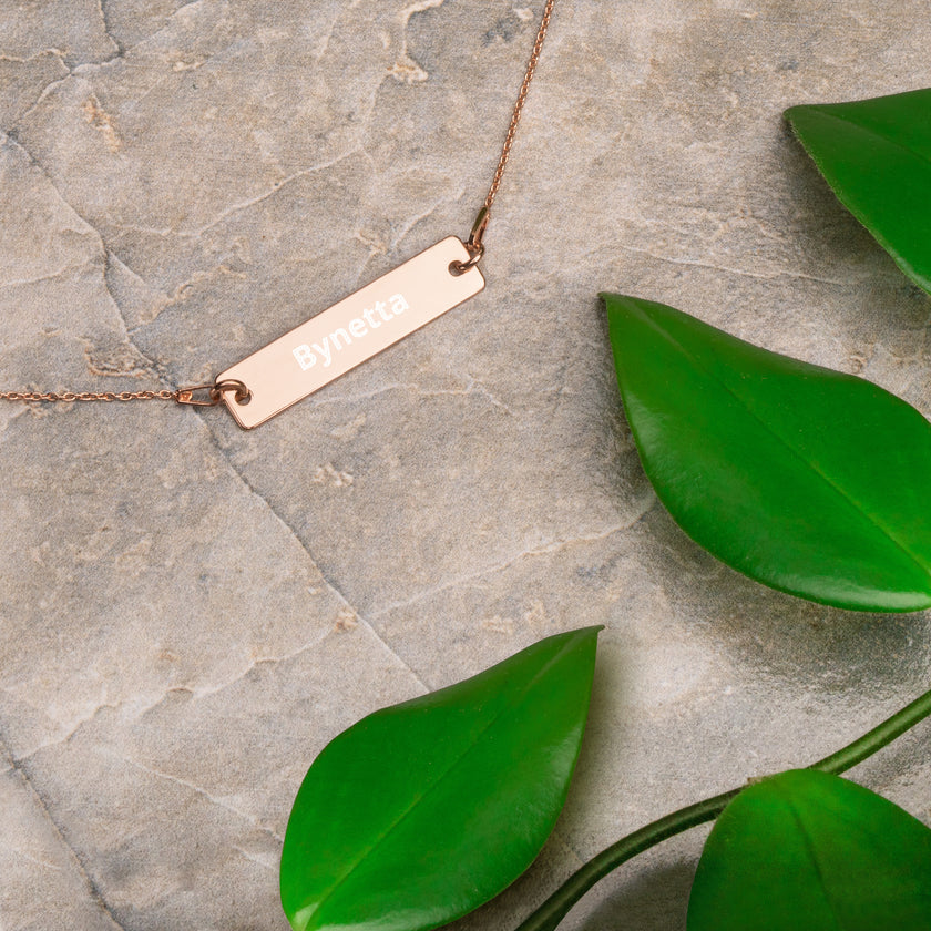 Bynetta Engraved Silver Bar Chain Necklace