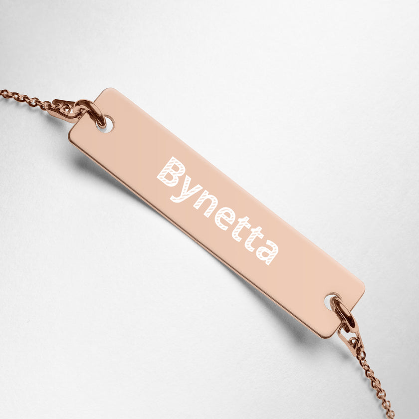 Bynetta Engraved Silver Bar Chain Necklace