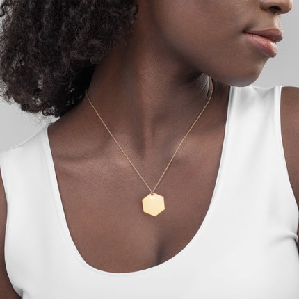 Bynetta Engraved Silver Hexagon Necklace