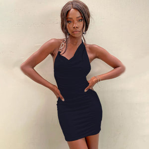 Halter Tight-Fitting Short Skirt Solid Color Suspender Dress