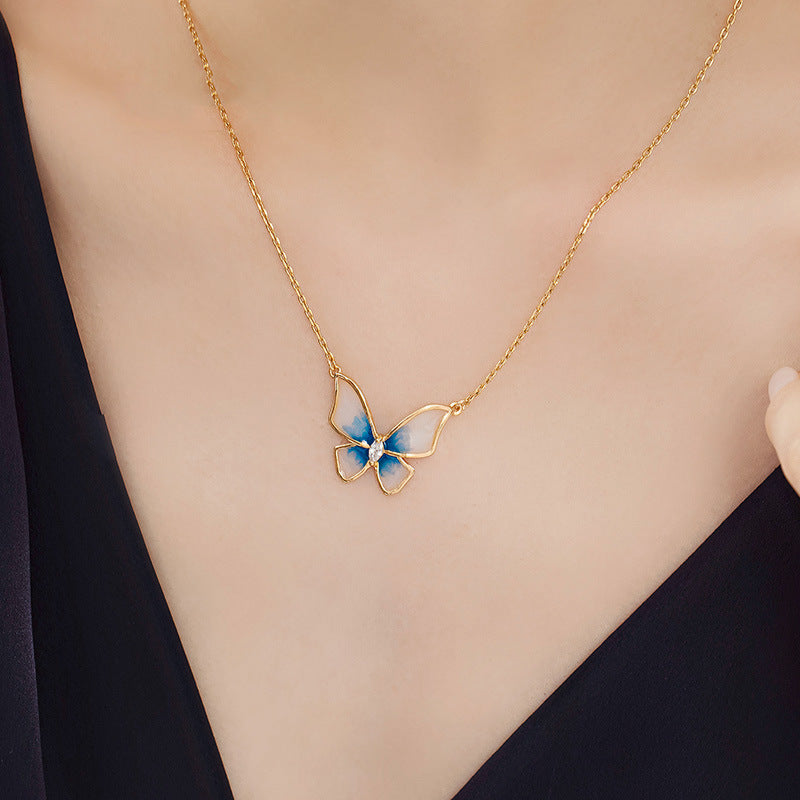 Blue Butterfly Necklace Female 2021 New Clavicle Chain Temperament