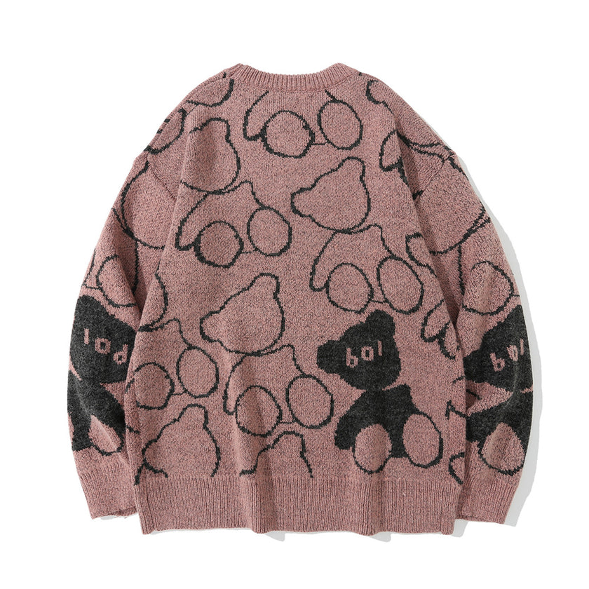 Bear Jacquard Knitted Sweater Men's Trendy Casual Sweater