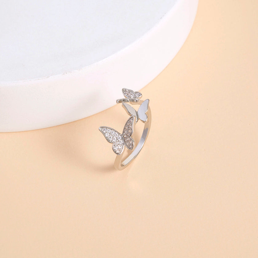Butterfly Sparkly Zircon Open Adjustable Ring