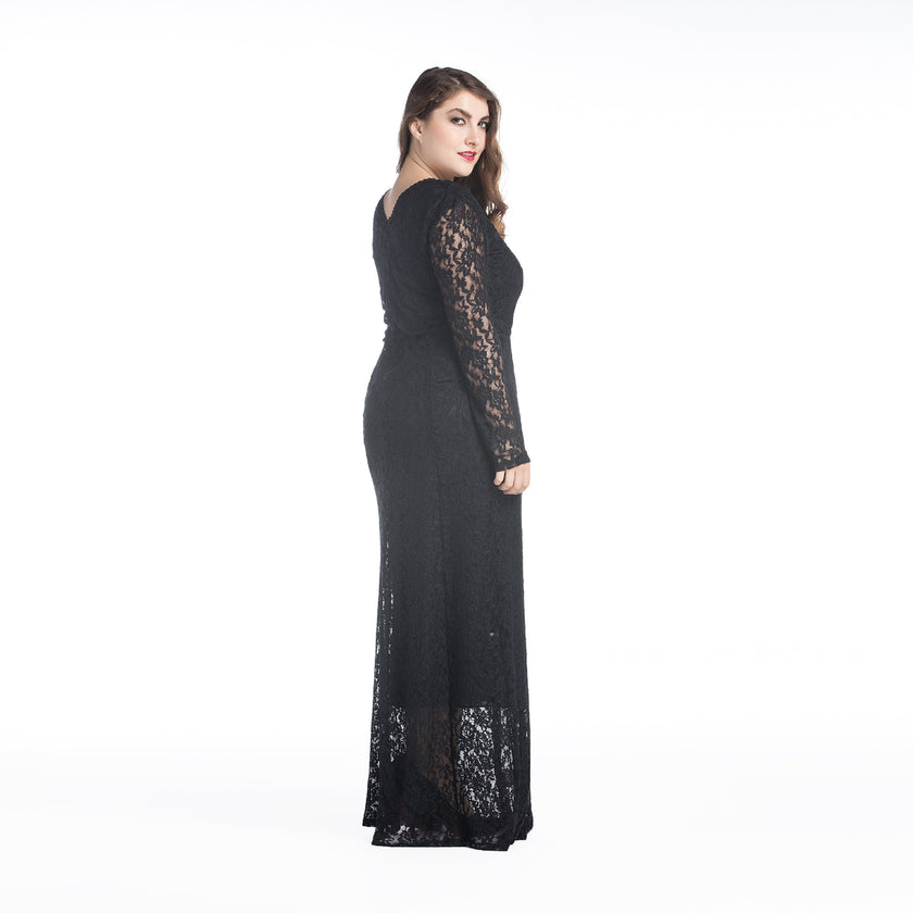 Long Sleeve Hollowed Out Lace Dress