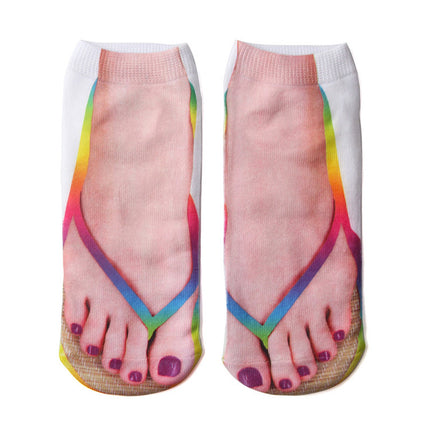 Women Men Personalized Cotton Low Cut Ankle Socks Funny 3D Flip-Flops Shoes Pork Skeleton Pattern Printed