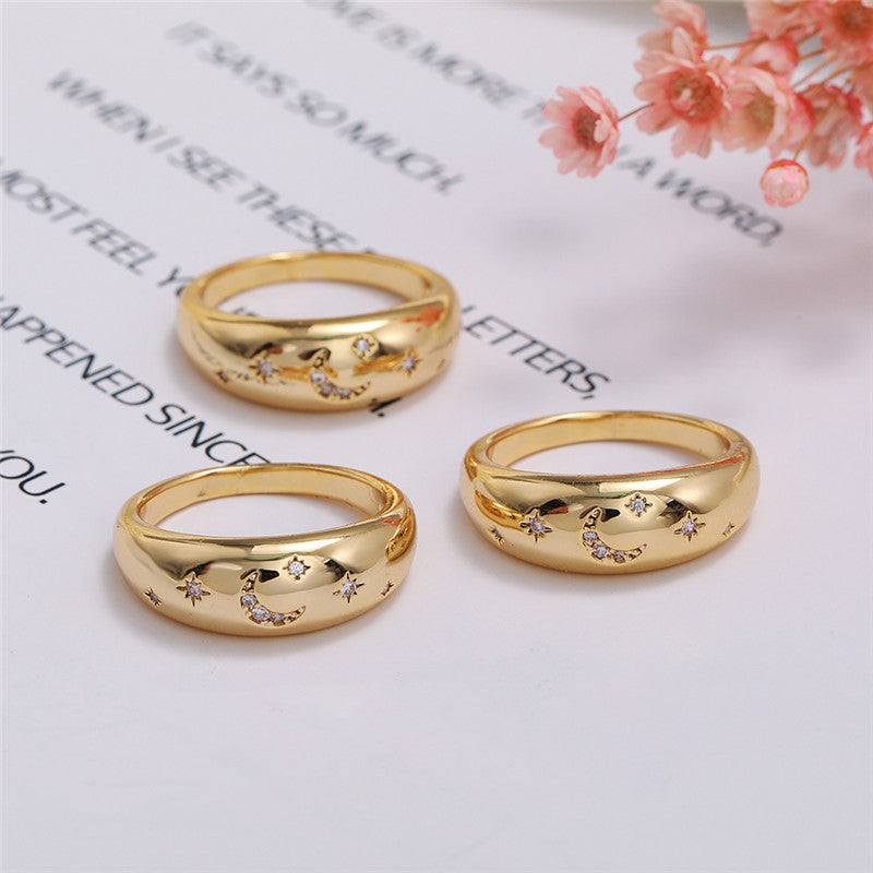 Geometric Pattern Copper Plated Real Gold All-match Ring