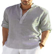 Men's Casual Cotton Linen Solid Color Long Sleeve Shirt Loose Stand Collar